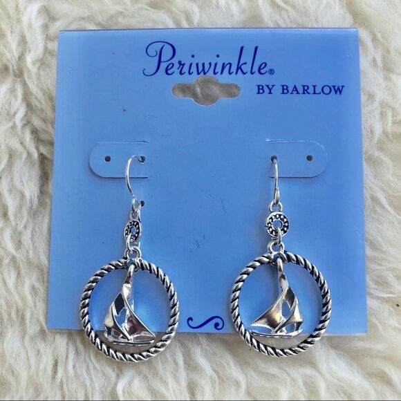 Sailboat sailing hanging circle hoop circular Earrings - Picture 1 of 2